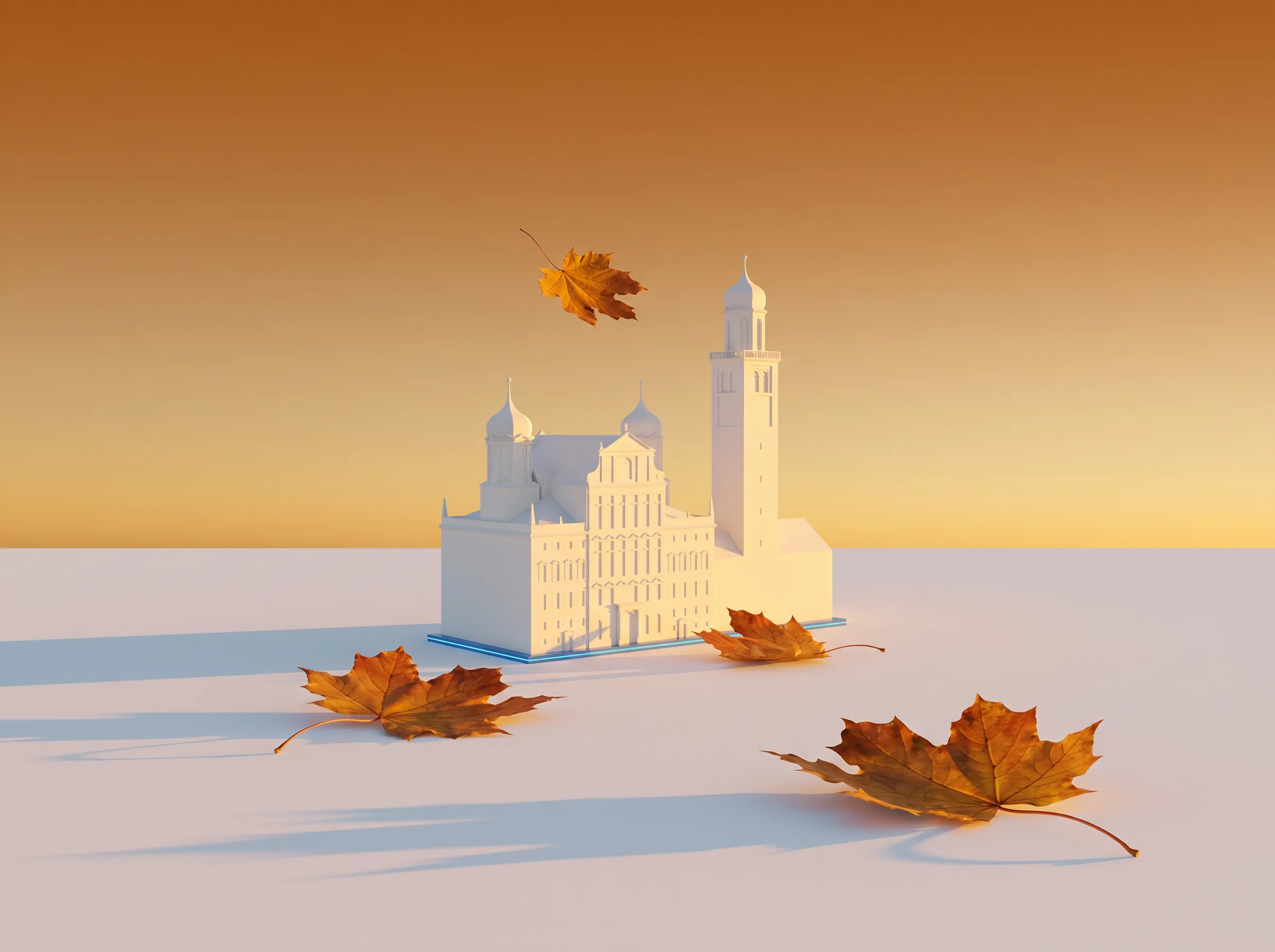 Augsburger Rathaus und Perlachturm als weißes Modell im goldenen Herbstlicht