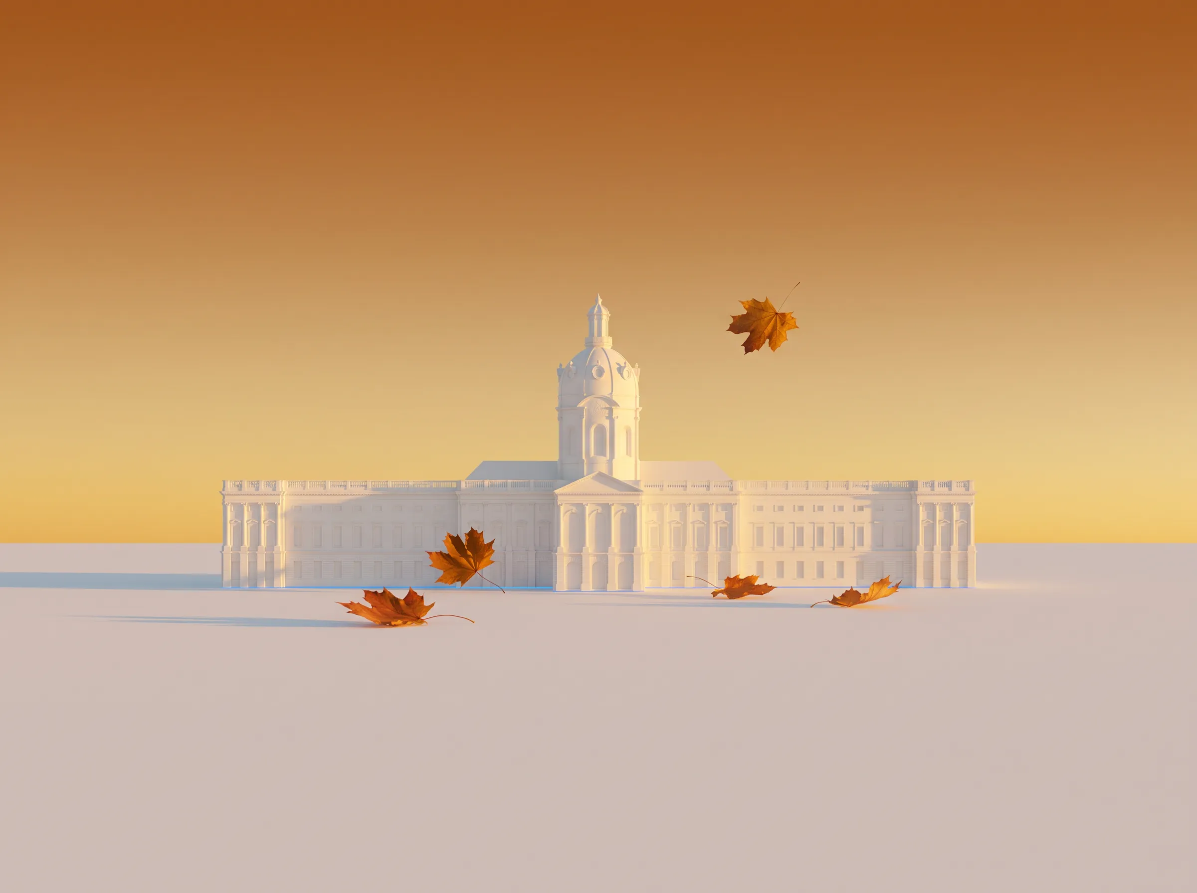 Schloss Charlottenburg als weißes Modell im goldenen Herbstlicht