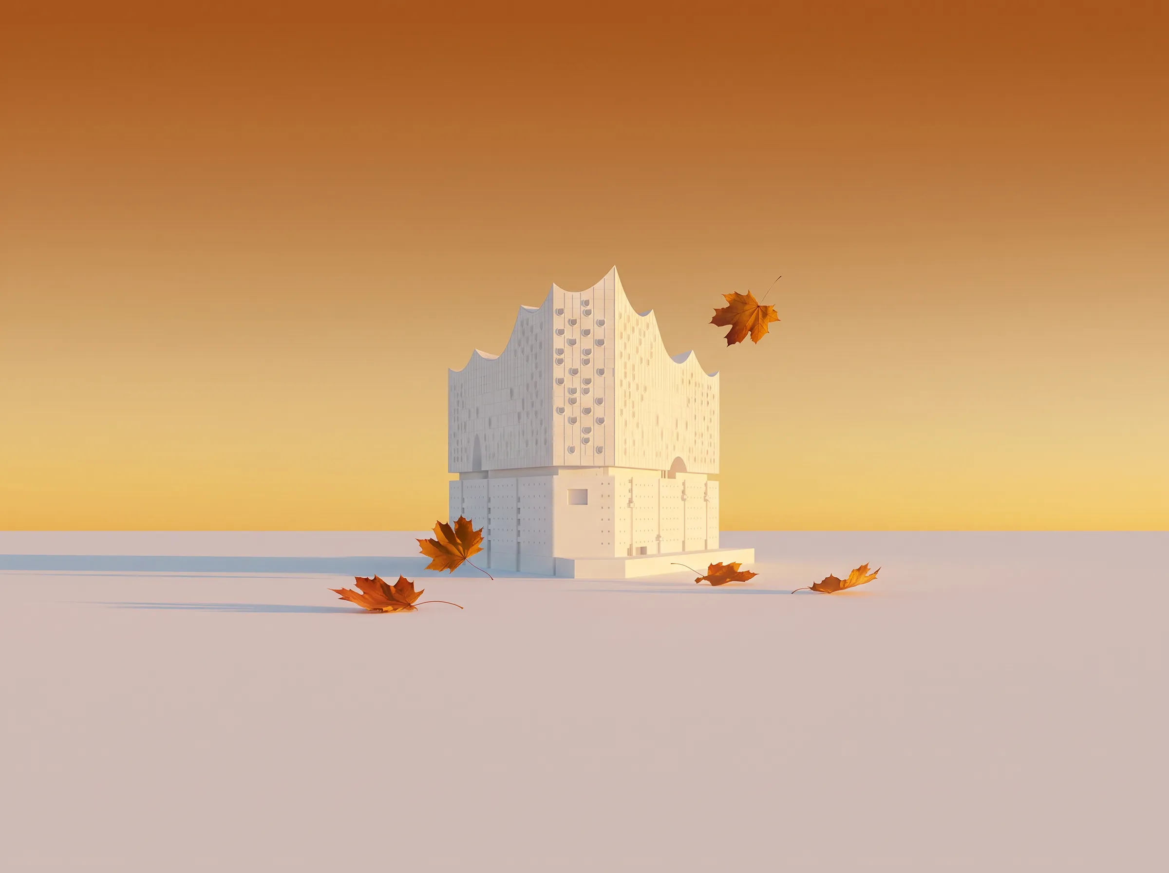 Elbphilharmonie als weißes Modell im goldenen Herbstlicht