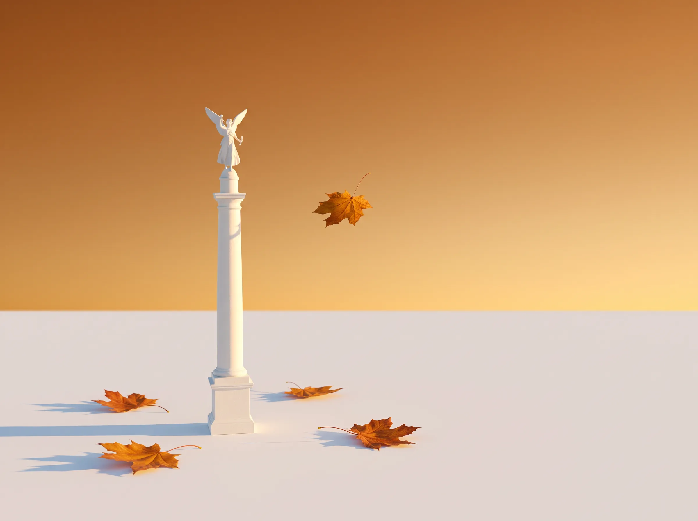 Friedensengel als weißes Modell im goldenen Herbstlicht