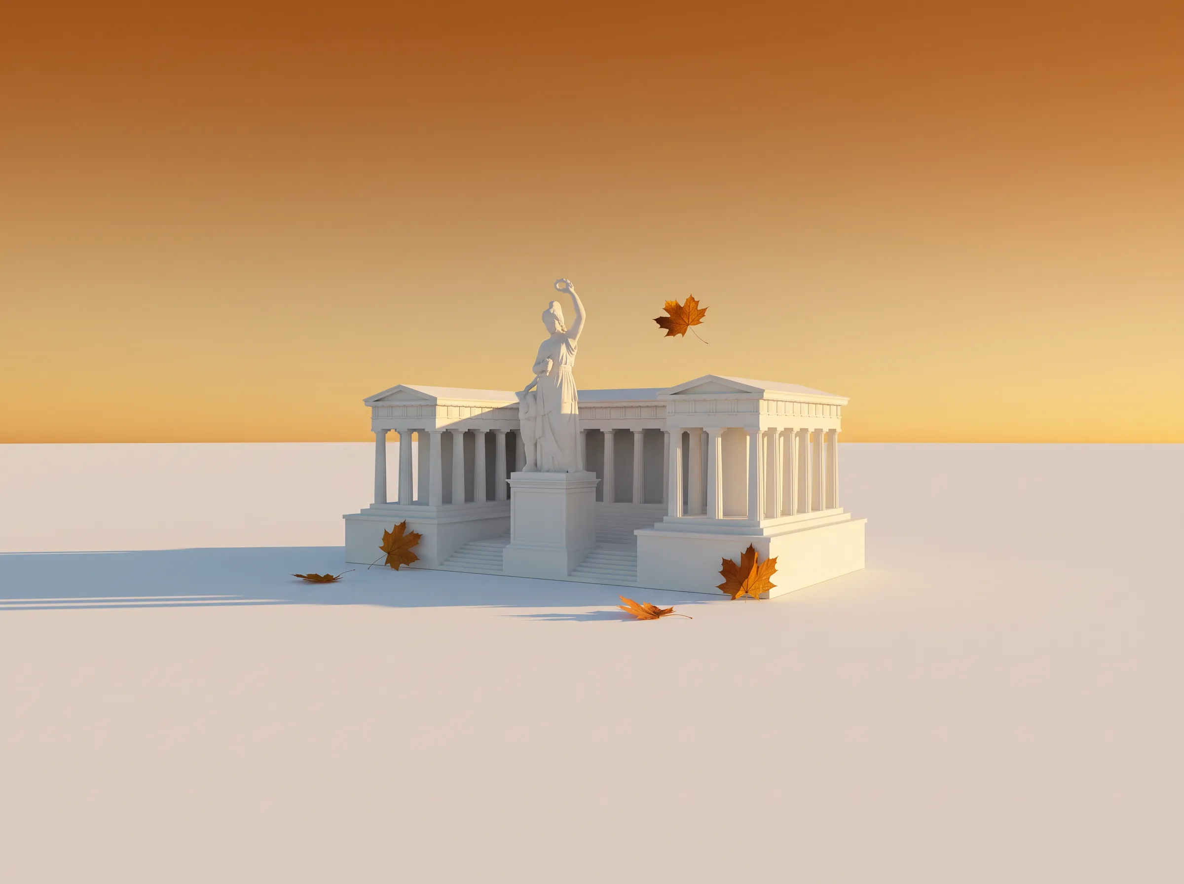 Bavaria vor der Ruhmeshalle als weißes Modell im goldenen Herbstlicht