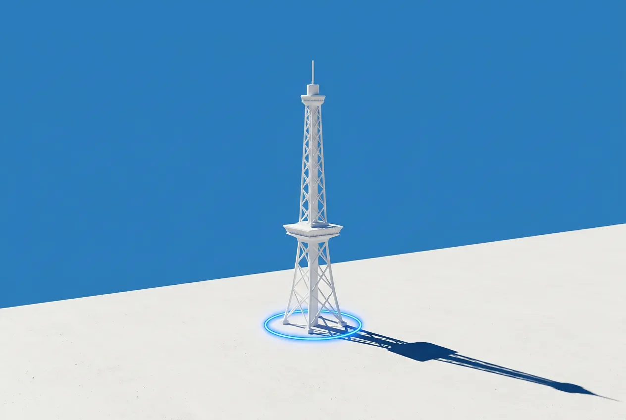 برلينر فونكتوم كمجسم أبيض، صورة توضيحية للوصول إلى استوديو Laserazor دانكلمان شتراسه · مولد بالذكاء الاصطناعي